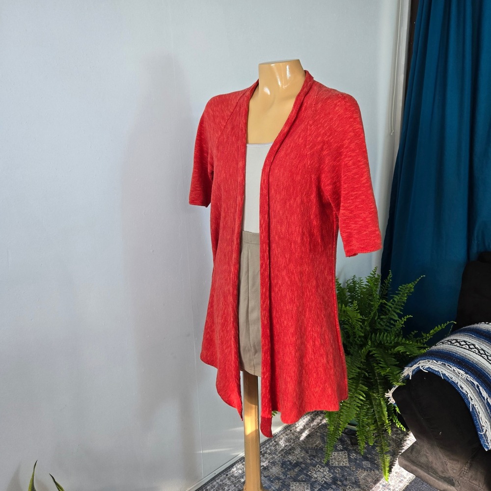 Eileen Fisher Linen Womens Cardigan Small Orange  Cotton Short Sleeve Open Front